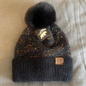 Black Knit Beanie with Pom